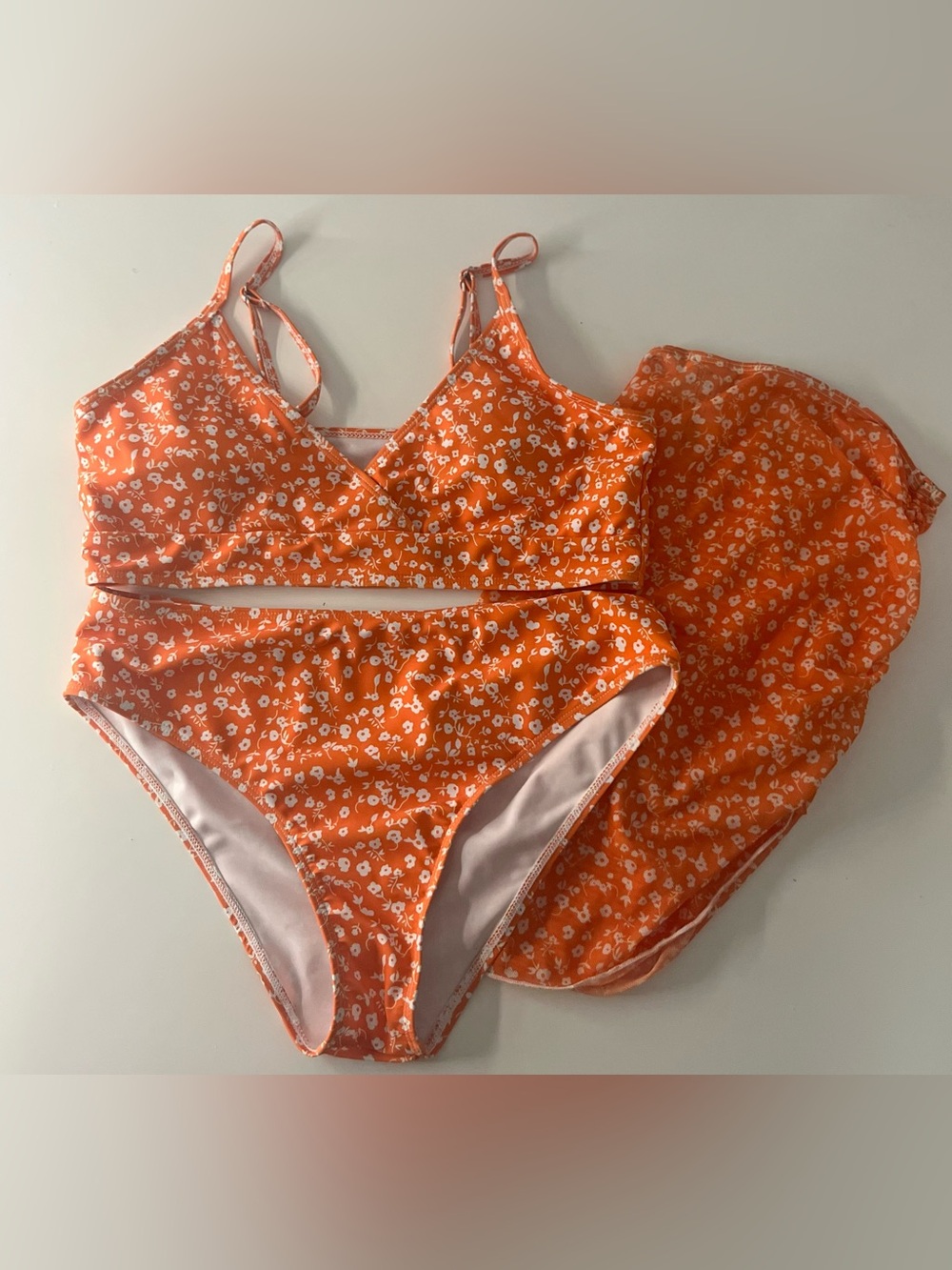 SHEIN Orange Floral High-Waist Two-Piece Bikini